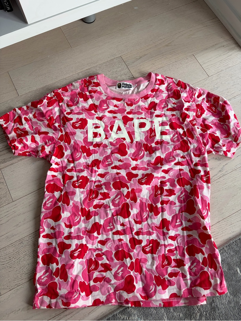 Bape Pink & Red Camo Logo Short Sleeve Tee